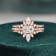 2.0 CT Emerald Cut Solitaire Pave Setting Moissanite Bridal Ring Set Mapple Gems